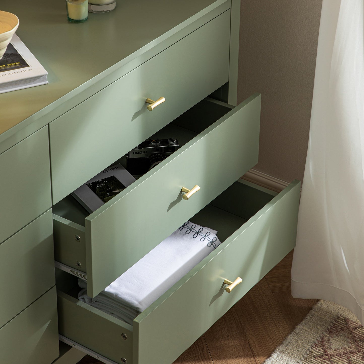 Commode 6 tiroirs Oakham, sauge du désert