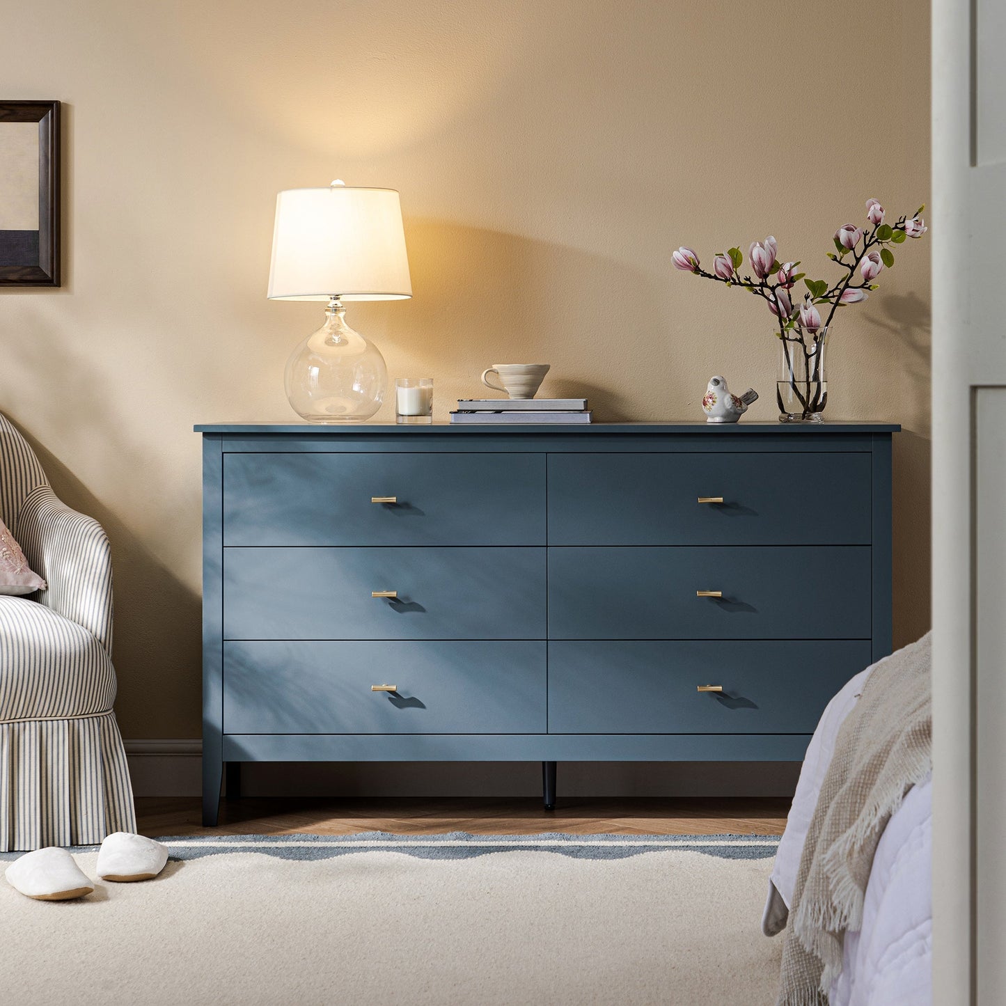Commode 6 tiroirs Oakham, bleu orageux
