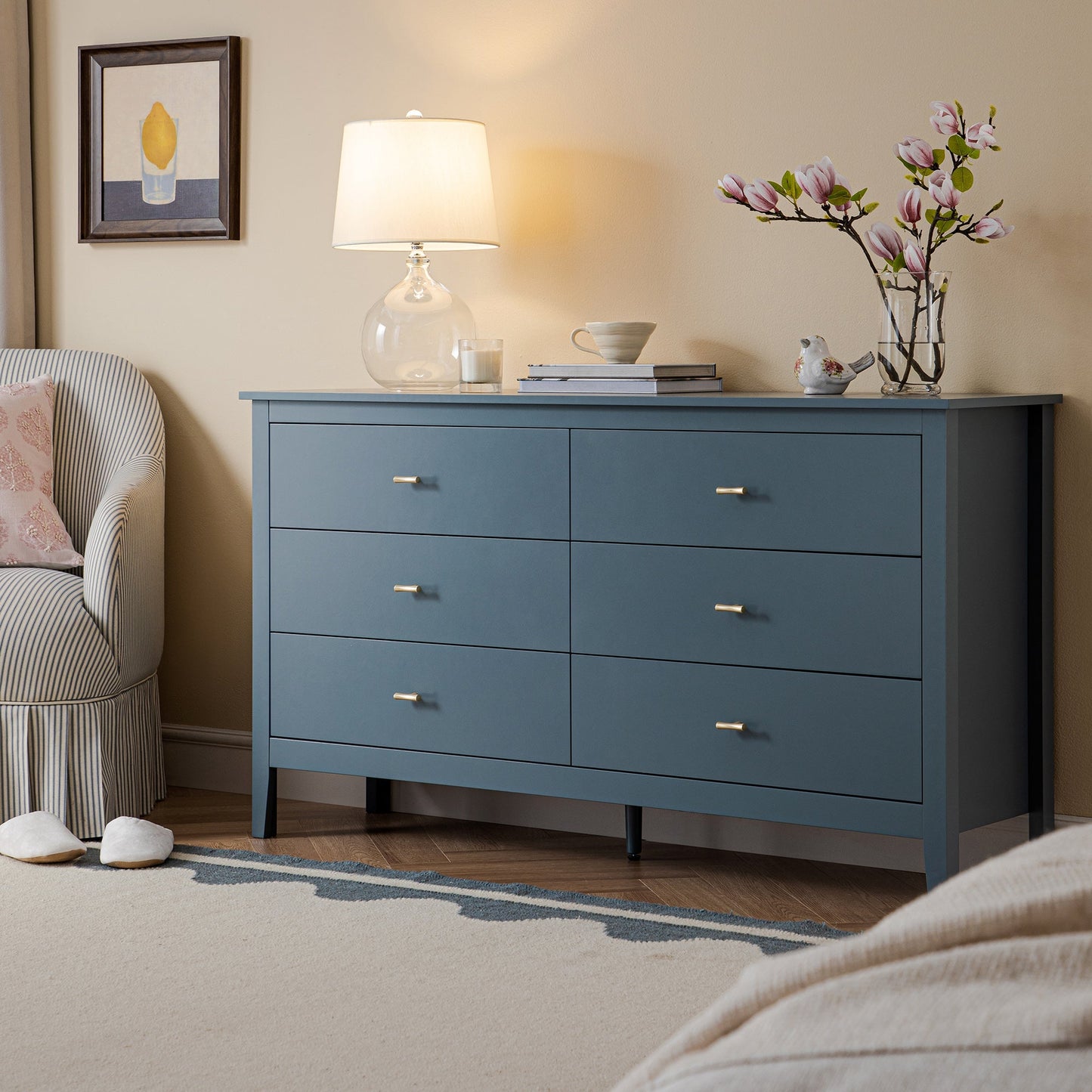 Commode 6 tiroirs Oakham, bleu orageux