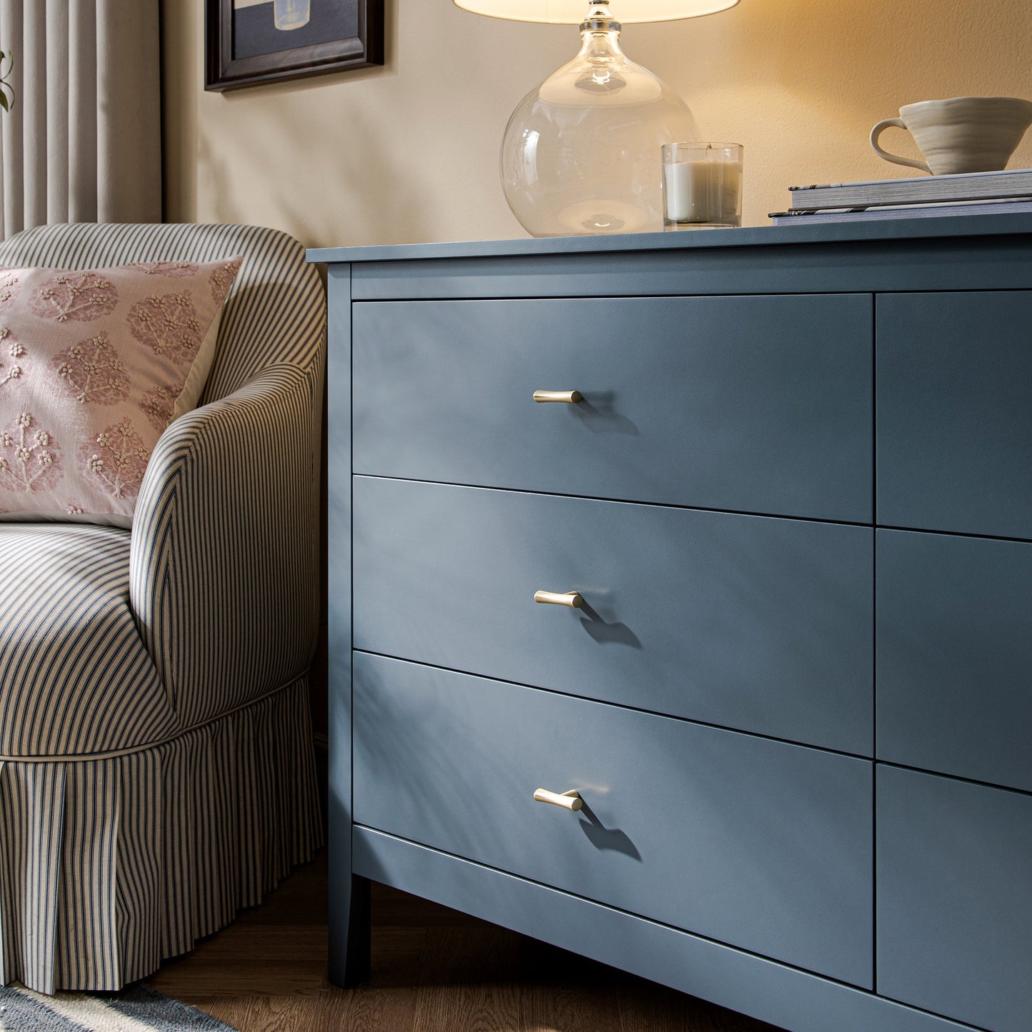 Commode 6 tiroirs Oakham, bleu orageux