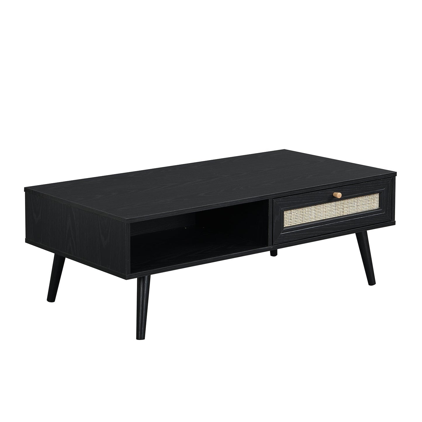 Table basse en rotin tressé Frances en bois noir
