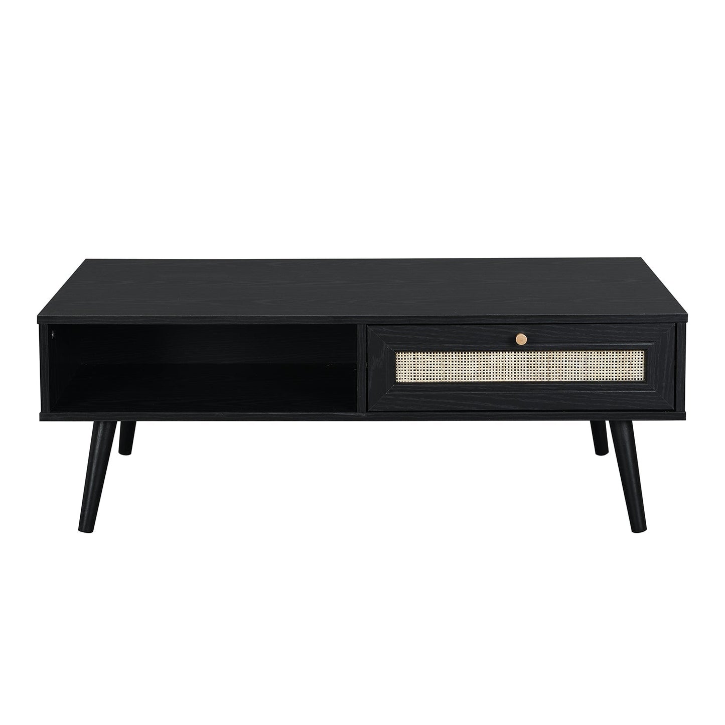 Table basse en rotin tressé Frances en bois noir