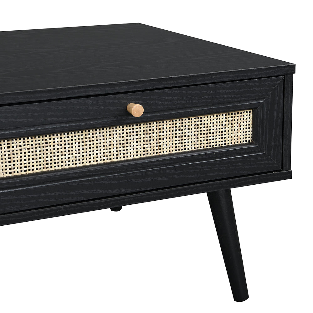 Table basse en rotin tressé Frances en bois noir