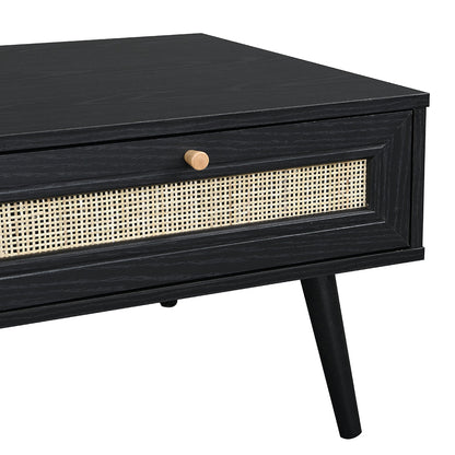 Table basse en rotin tressé Frances en bois noir