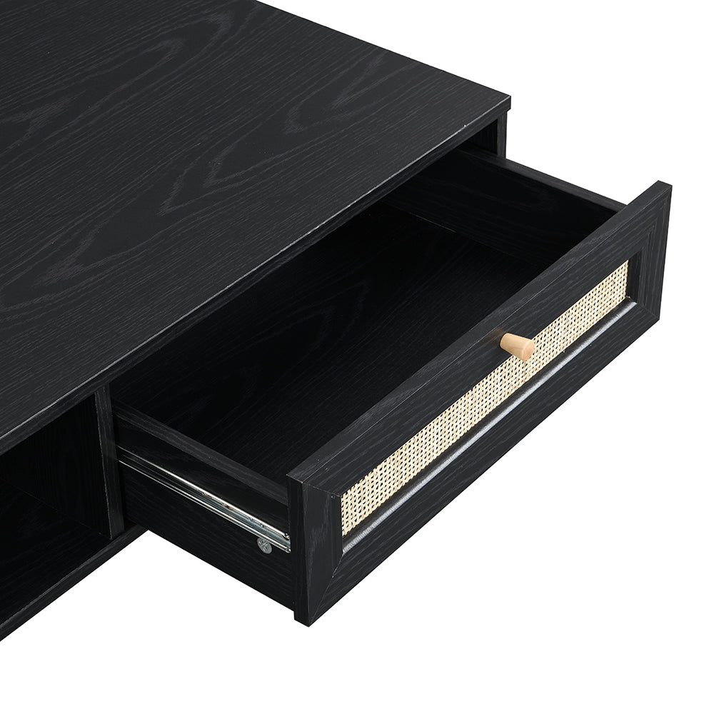 Table basse en rotin tressé Frances en bois noir