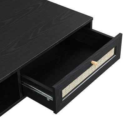 Table basse en rotin tressé Frances en bois noir