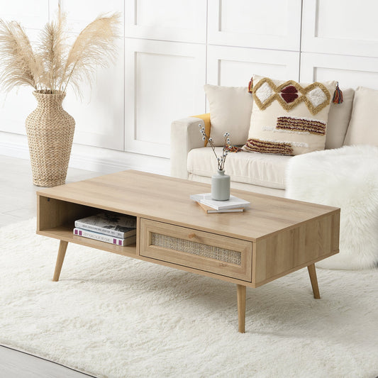 Table basse en rotin tressé Frances en bois naturel