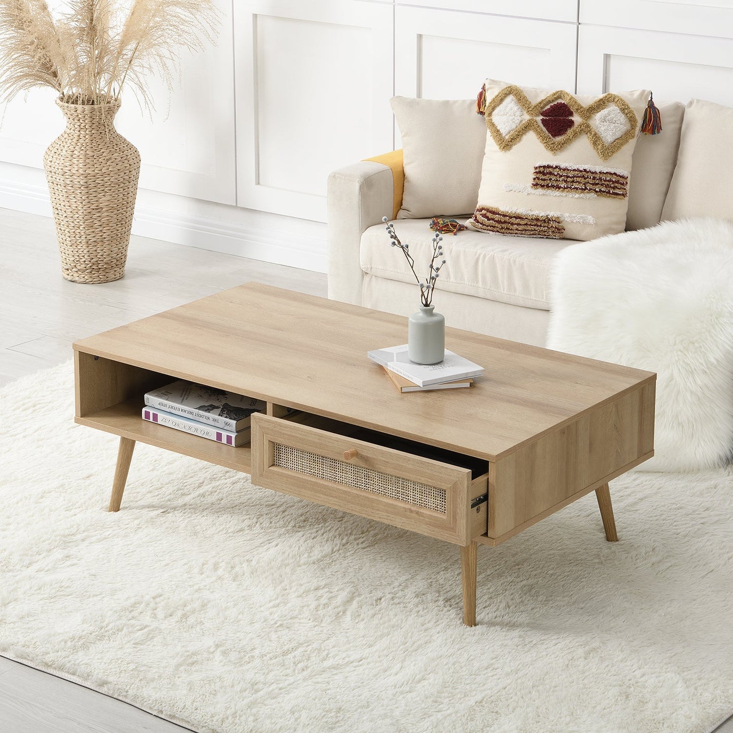 Table basse en rotin tressé Frances en bois naturel