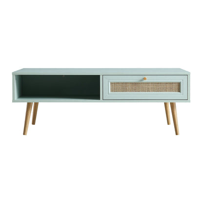 Table basse en rotin tressé Frances en bois couleur menthe