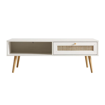 Table basse en bois et rotin tressé Frances, blanche