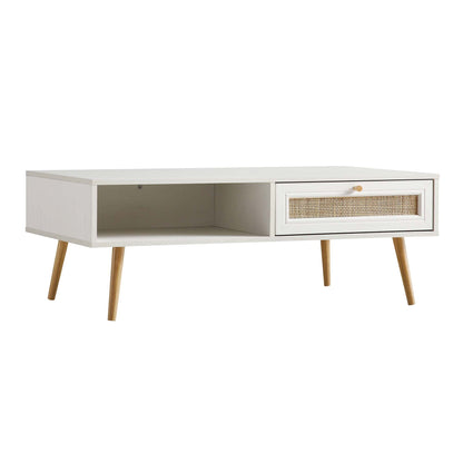 Table basse en bois et rotin tressé Frances, blanche