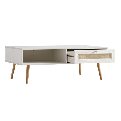 Table basse en bois et rotin tressé Frances, blanche