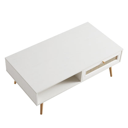 Table basse en bois et rotin tressé Frances, blanche