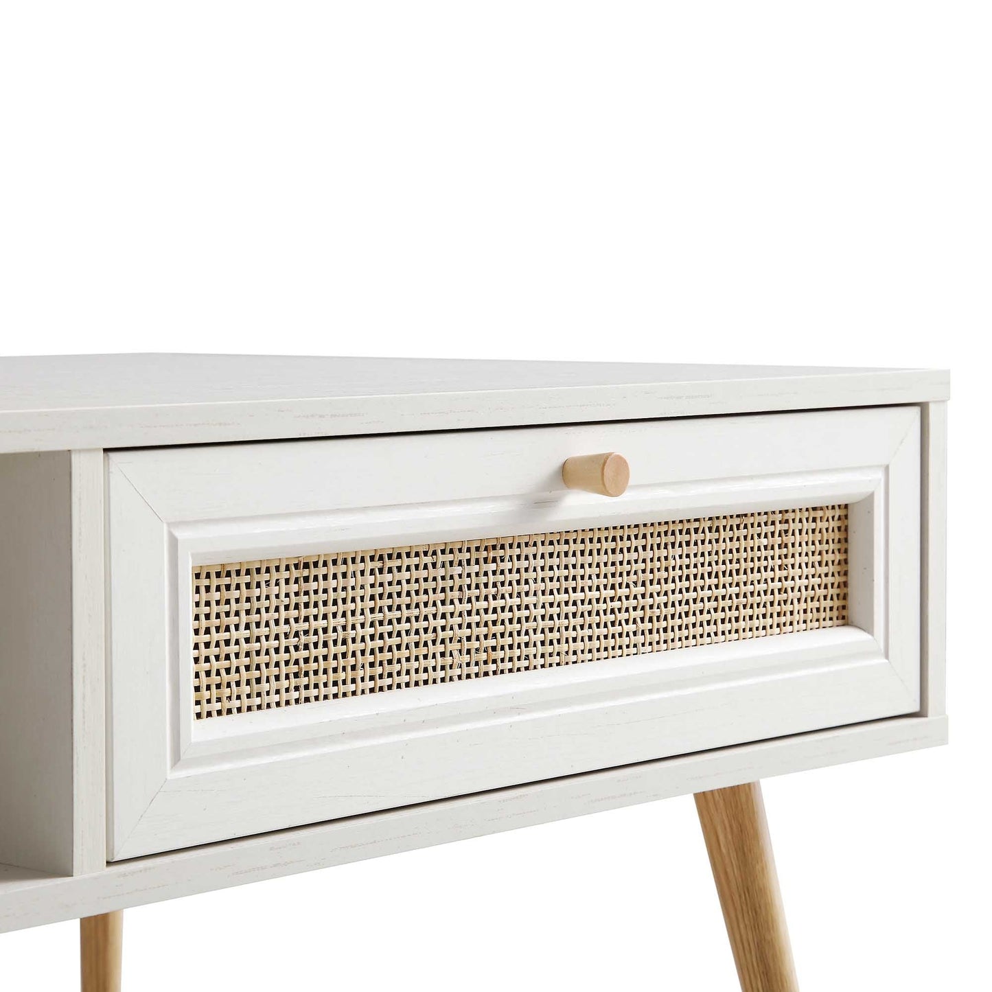 Table basse en bois et rotin tressé Frances, blanche