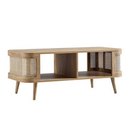 Table basse courbée en rotin Izzy, naturel