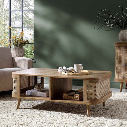 Table basse courbée en rotin Izzy, naturel
