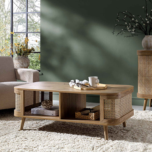 Table basse courbée en rotin Izzy, naturel