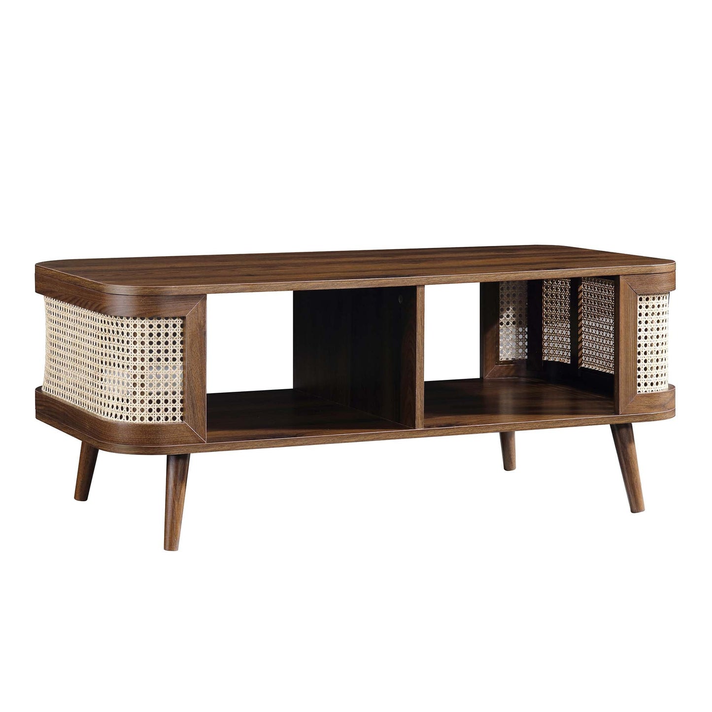 Table basse courbée en rotin Izzy, noyer