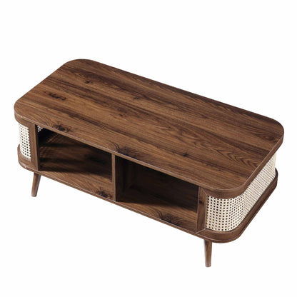 Table basse courbée en rotin Izzy, noyer