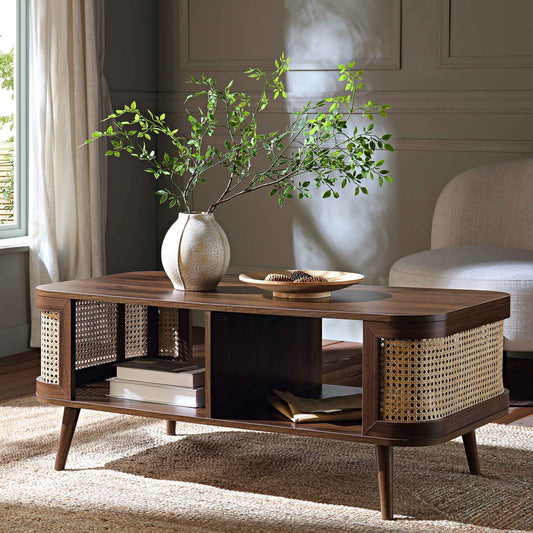 Table basse courbée en rotin Izzy, noyer