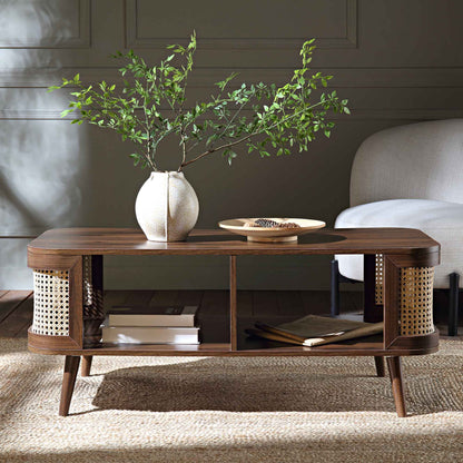 Table basse courbée en rotin Izzy, noyer