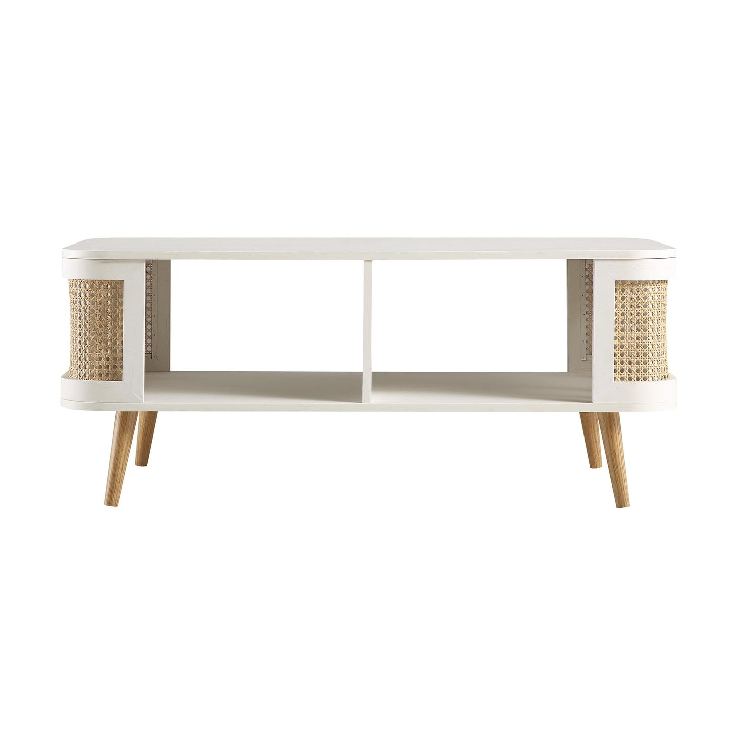 Table basse courbée en rotin Izzy, blanche