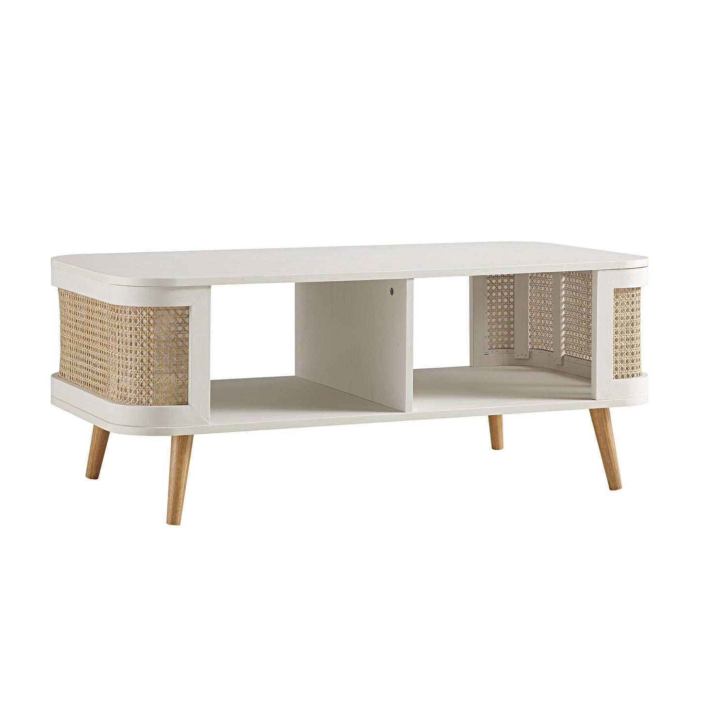 Table basse courbée en rotin Izzy, blanche