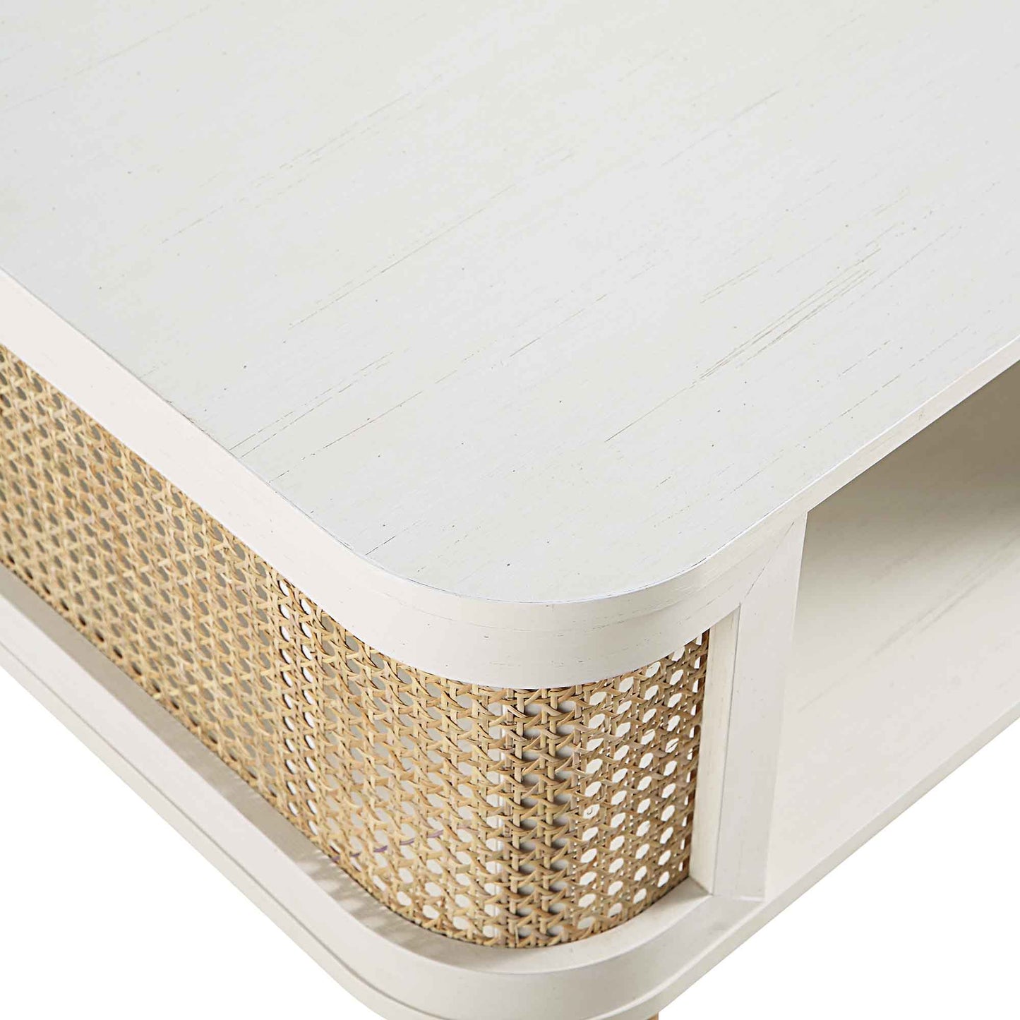 Table basse courbée en rotin Izzy, blanche
