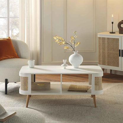 Table basse courbée en rotin Izzy, blanche