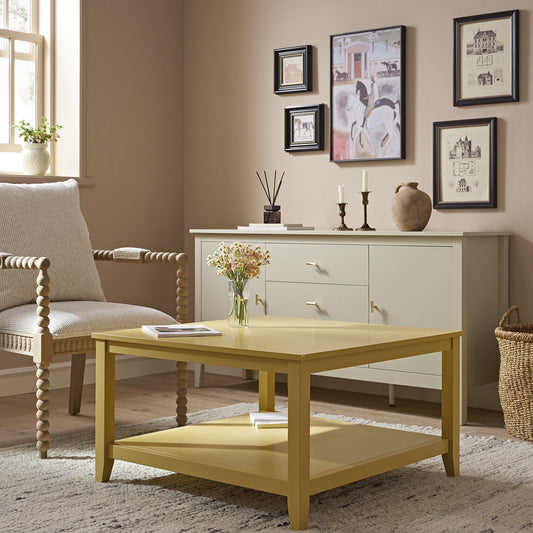 Table basse carrée Oakham 32 pouces, rotin jaune
