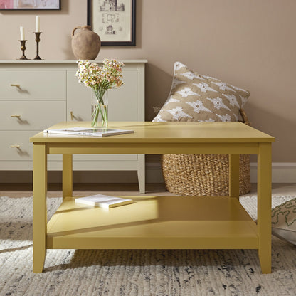 Table basse carrée Oakham 32 pouces, rotin jaune