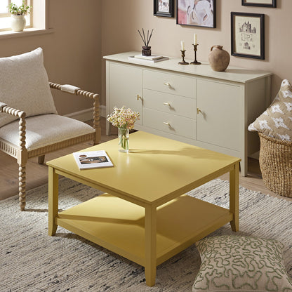Table basse carrée Oakham 32 pouces, rotin jaune