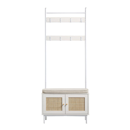 Meuble d'entrée tissé Frances avec coussin, blanc