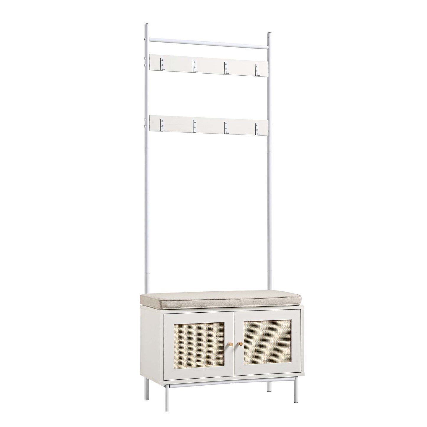 Meuble d'entrée tissé Frances avec coussin, blanc