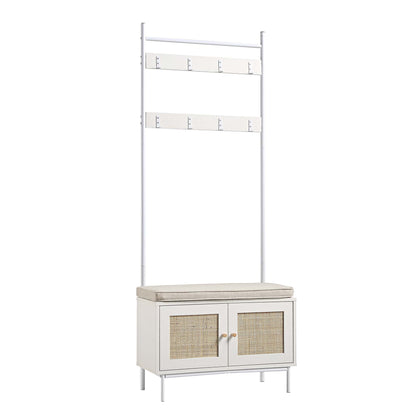 Meuble d'entrée tissé Frances avec coussin, blanc