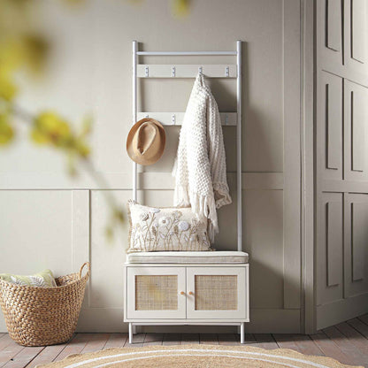 Meuble d'entrée tissé Frances avec coussin, blanc