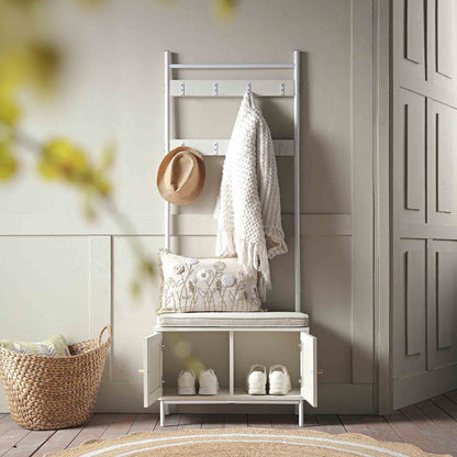 Meuble d'entrée tissé Frances avec coussin, blanc