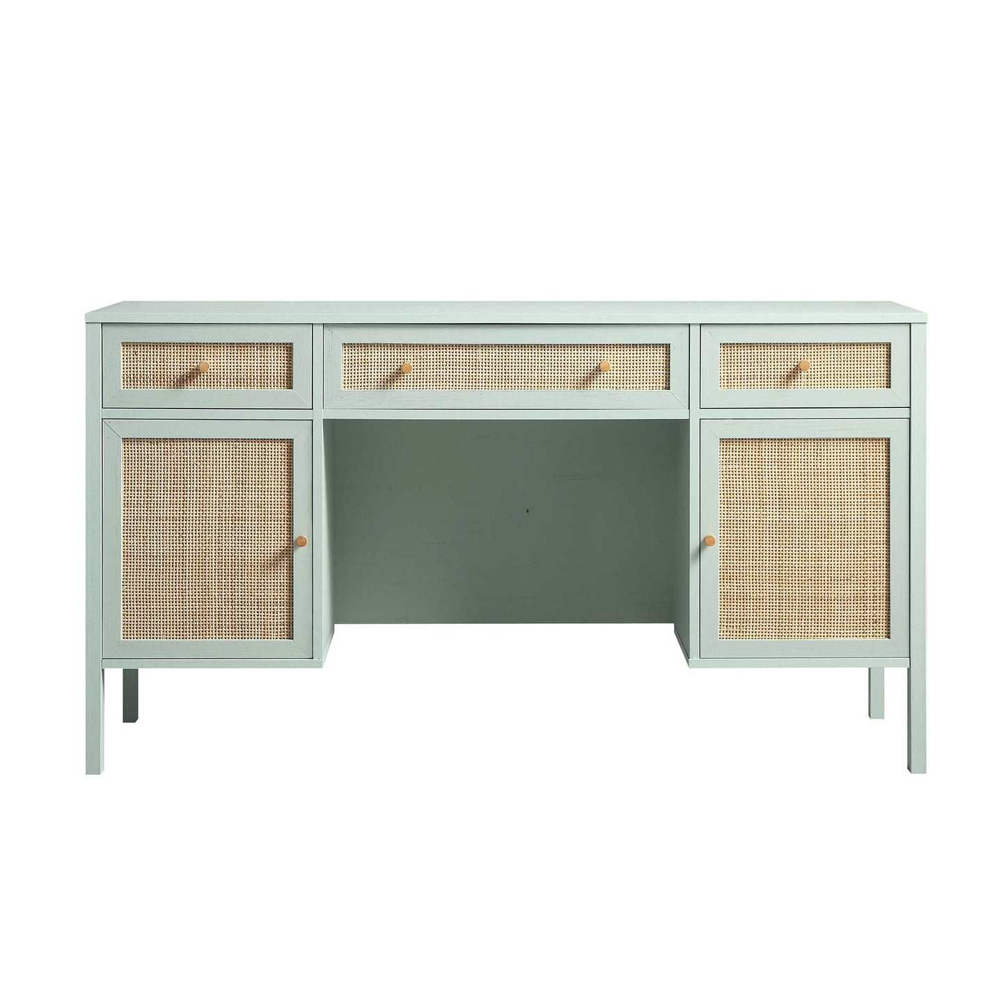 Bureau 3 tiroirs en rotin tressé Frances, menthe