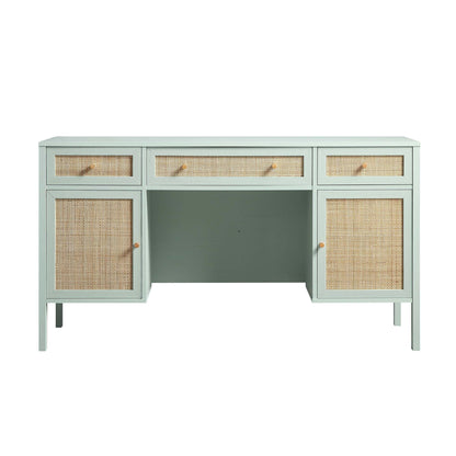 Bureau 3 tiroirs en rotin tressé Frances, menthe