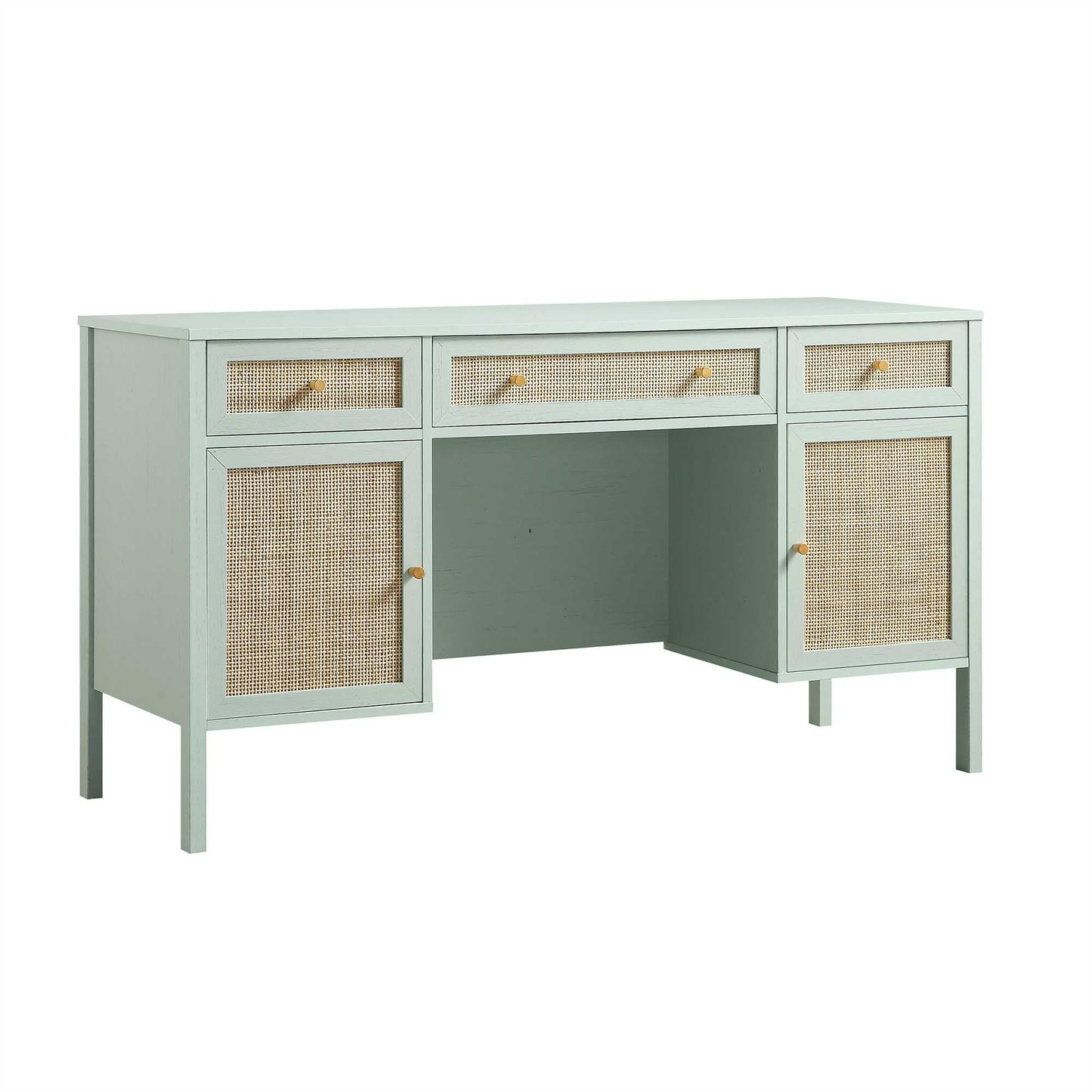Bureau 3 tiroirs en rotin tressé Frances, menthe