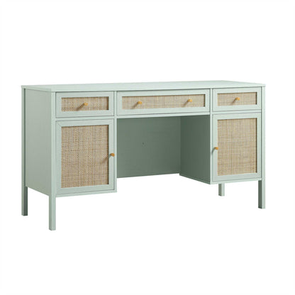 Bureau 3 tiroirs en rotin tressé Frances, menthe