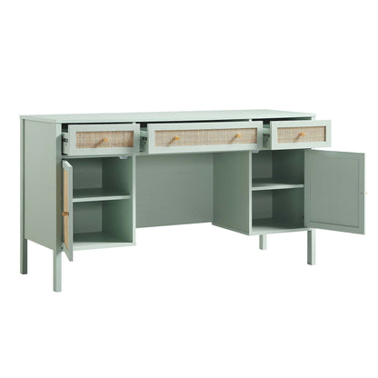 Bureau 3 tiroirs en rotin tressé Frances, menthe