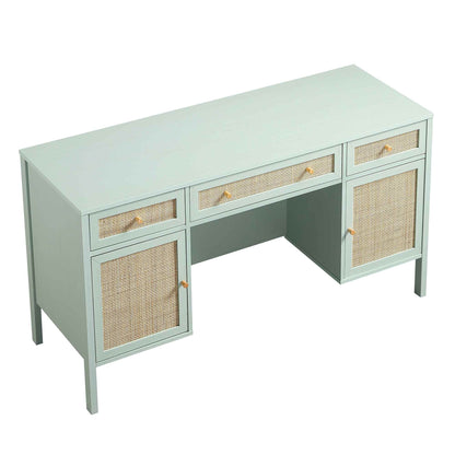 Bureau 3 tiroirs en rotin tressé Frances, menthe