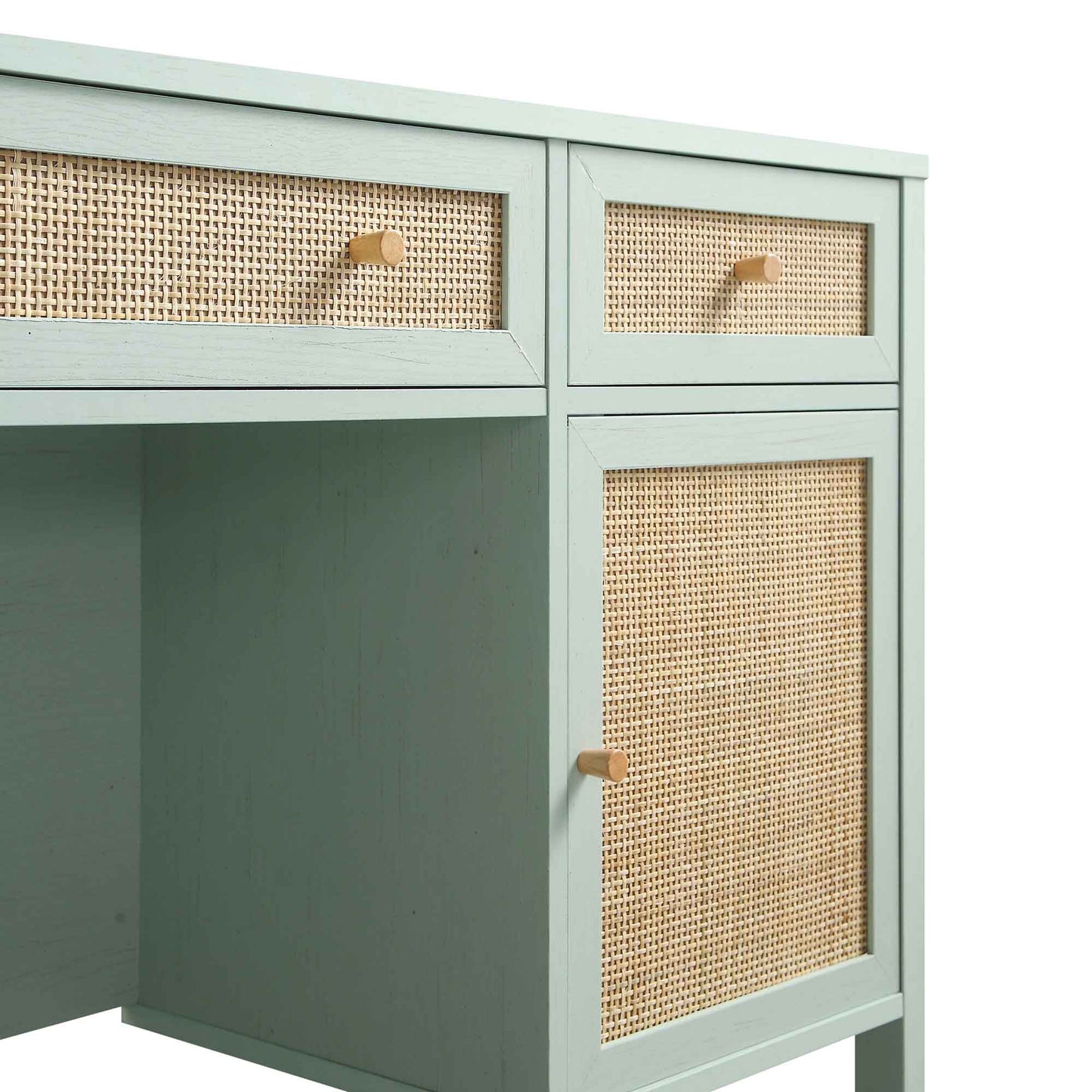 Bureau 3 tiroirs en rotin tressé Frances, menthe