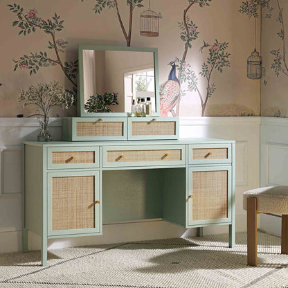 Bureau 3 tiroirs en rotin tressé Frances, menthe