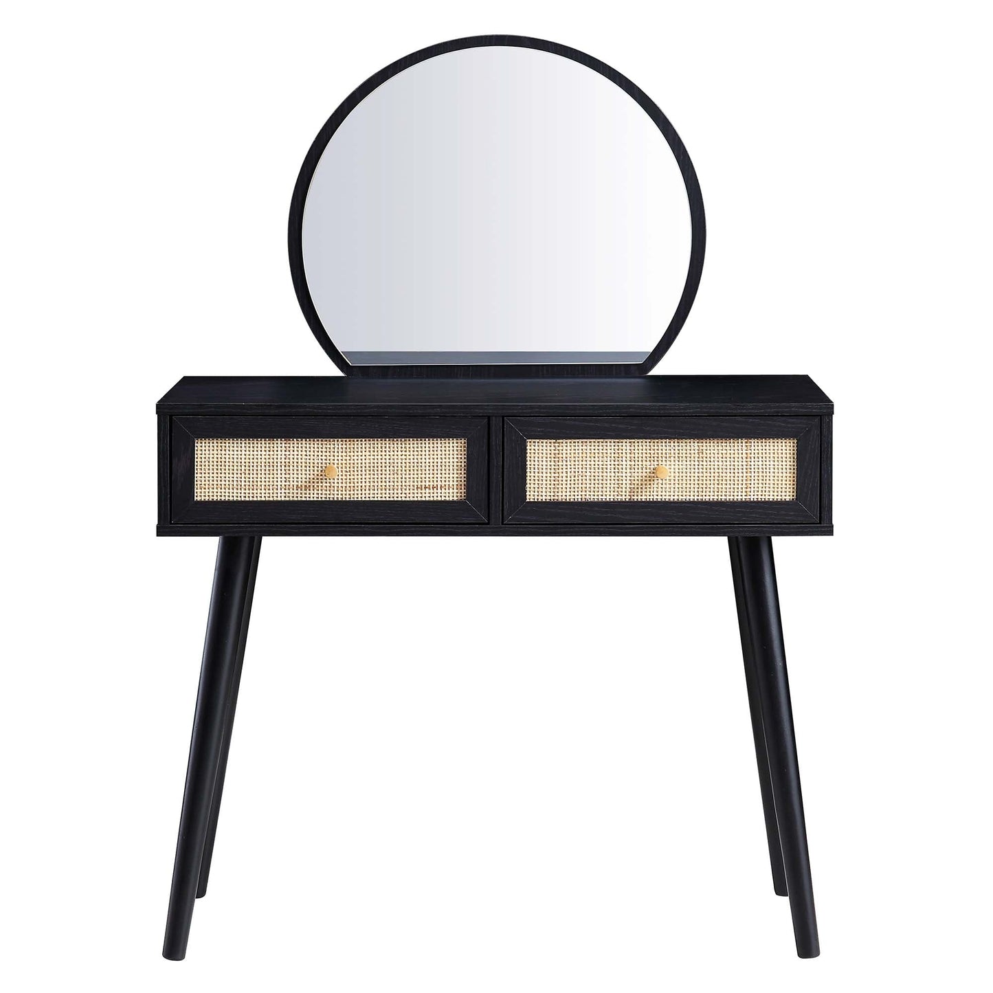 Coiffeuse en rotin tressé Frances avec miroir, noire