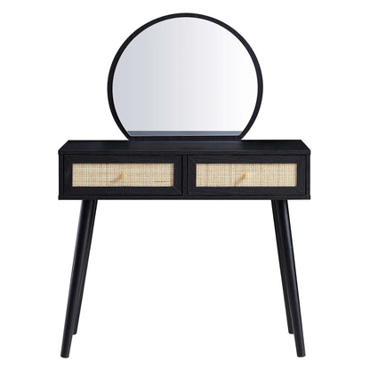 Coiffeuse en rotin tressé Frances avec miroir, noire