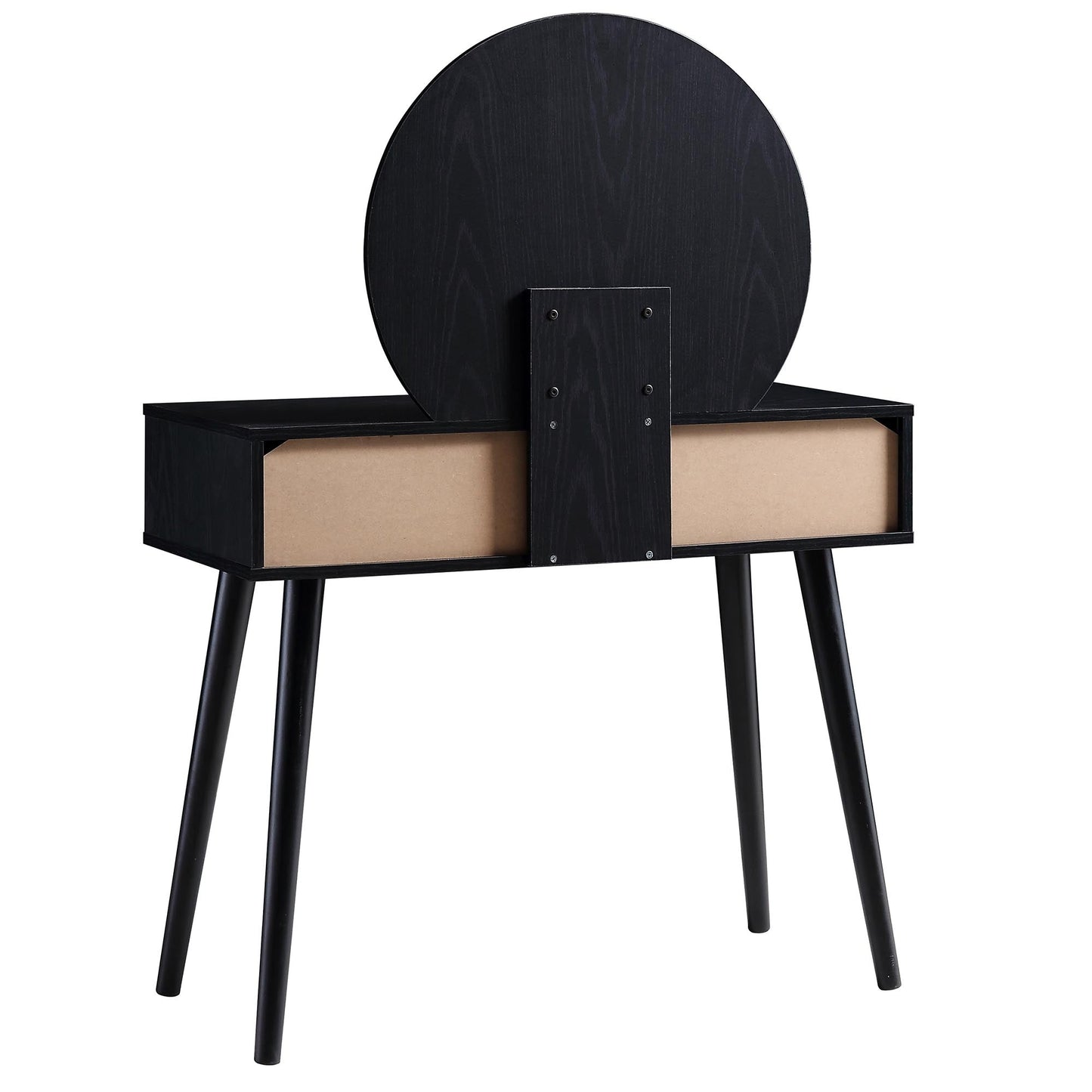 Coiffeuse en rotin tressé Frances avec miroir, noire