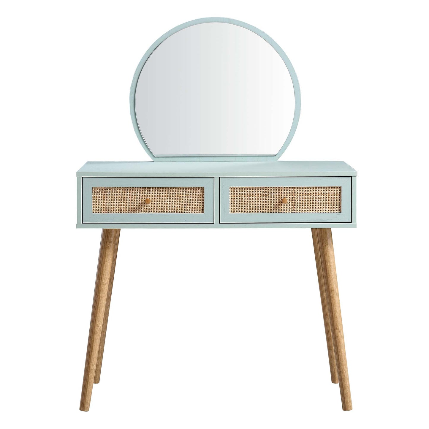 Coiffeuse en rotin tressé Frances avec miroir, menthe