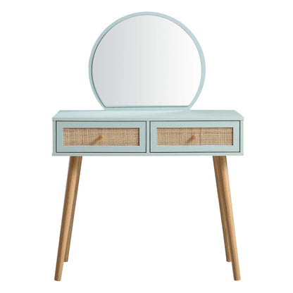 Coiffeuse en rotin tressé Frances avec miroir, menthe